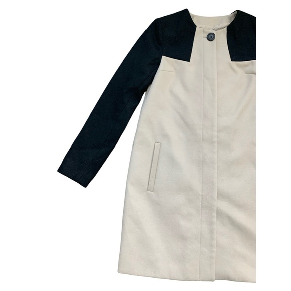 BROOKLYN INDUSTRIES Woven Contrast Jacket With Hidden Button Beige/Black Small - Picture 4 of 10